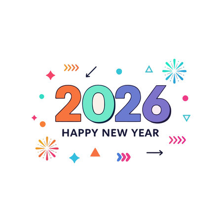 Celebrate vibrant New Year 2026 with festive colorful decorationsのイラスト素材