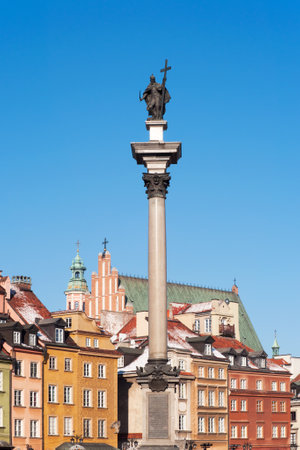 Sigismund's Column (Kolumna Zygmunta) in Castle Square, Warsaw, Poland. The statue erected in 1644 commemorates King Sigismund III Vasa, who in 1596 moved Polish capital from Cracow to Warsawのeditorial素材