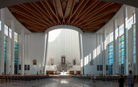KRAKOW, POLAND - JULY 8, 2106: Interior of Sanctuary of Divine Mercy in Lagiewniki, Krakow, Poland. World Youth Day 2016 site. Resting place of Saint Faustina, sacred by Pope John Paul IIのeditorial素材