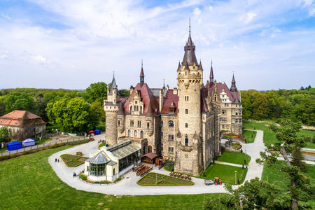 Fabulous historic castle in Moszna near Opole, Silesia, Poland. Built in XVII century, extended from 1900 to 1914. One of the best known and most beautiful monuments in Upper Silesiaのeditorial素材
