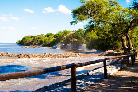 Waves crashing on the shore, coast of Puerto Madero ecological reserveの写真素材
