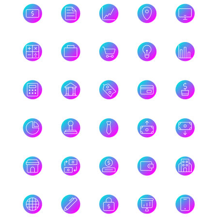 Vector of Business Icon Set Thin Round Gradient. Perfect for user interface, new application.のイラスト素材