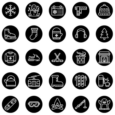 Vector of Winter Icon Set Round. Perfect for user interface, new application.のイラスト素材