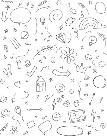 Illustration Vector of Cute Doodle, Hand Drawn Set of Cute and Funny Doodle for Decorationのイラスト素材