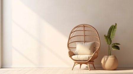 Boho Room Wall Mockup. Natural light, wicker armchair, and minimalist charmの素材