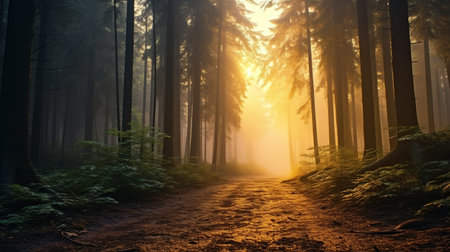 Sunrise in the Foggy Forestの素材