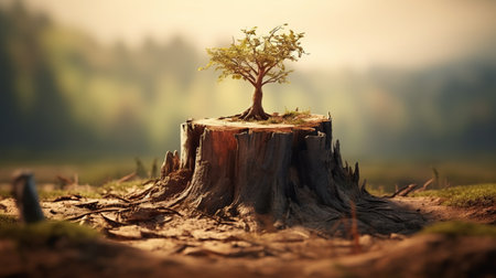 A Young Tree Emerging from Old Tree Stumpの素材