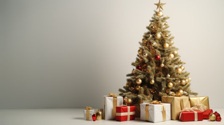 Christmas Tree and Gifts on the Minimalist Backgroundの素材
