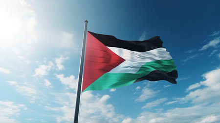Palestine Flag Isolated on the Blue Sky with Copy Spaceの素材