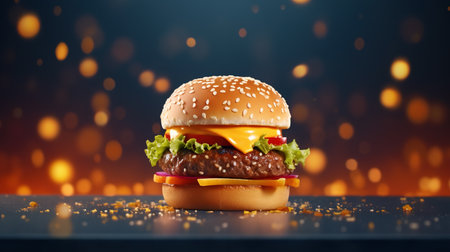 Delicious Burger Isolated on the Minimalist Backgroundの素材