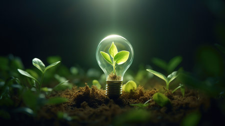 Sprout and Lighting Bulb. Clean Energy, Renewable Energy, Environment Conceptの素材
