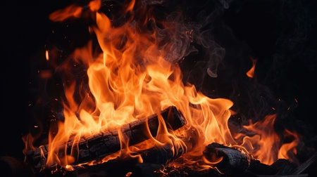 Beautiful Stylish Fire on Black Background. Flames, Hot, Fireplaceの素材