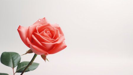 Rose on White Background with Copy Space. Presentation, Wallpaper, Love, Valentine, Flowerの素材