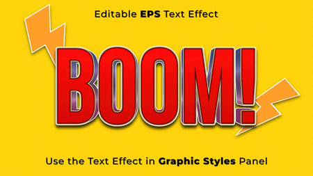 Editable EPS Text Effect of Boom for Title and Poster. 3D Headline Template, Discount Sale Promoのイラスト素材
