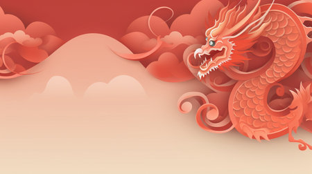 Chinese New Year Background. Dragon, Copy Space, Minimalist, Lunar, Celebration, New Yearの素材