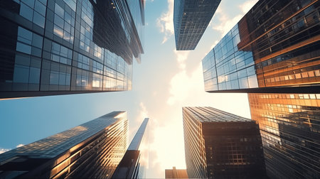 Reflective Skyscraper Business Office Buildings. Big Modern City Urban Landscapeの素材