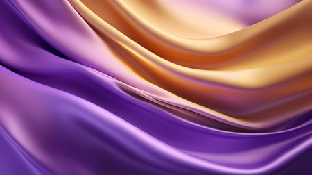 Abstract Background with 3D Wave Bright Silk Fabric. Gradient Combination Purple and Gold Colorsの素材
