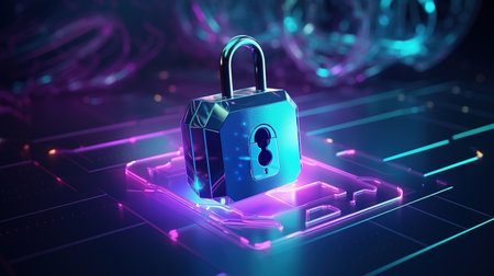 Cybersecurity Privacy Concept. Protect Data, Lock Icon, Internet Network Security Technologyの素材