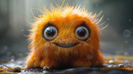 3D Character Cartoon of Cute Furry Monster on Minimalist Background. Funny, Fluffy, Animal, Funの素材