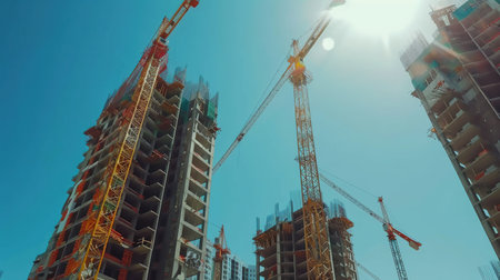 City Building Construction. Site Development, Tower Crane, Property, Urban, Skyscraper, Apartmentの素材