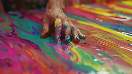Artist Hand on Canvas. Paint, Painting, Drawing, Colorful, Art, Artistic, Process, Watercolor, Oilの素材