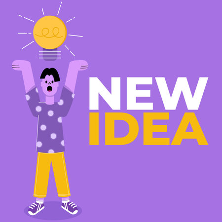 New Idea Innovation Concept - Man Raise Lamp Bulb Flat Illustrationのイラスト素材