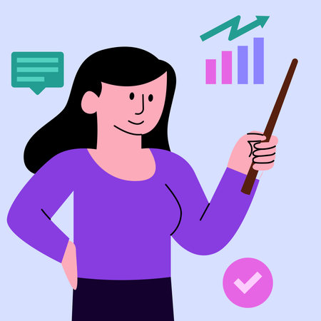 Businesswoman Employee Present Presentation Graphic Chart Statistic Analytic - Success Leader Woman Run Businessのイラスト素材