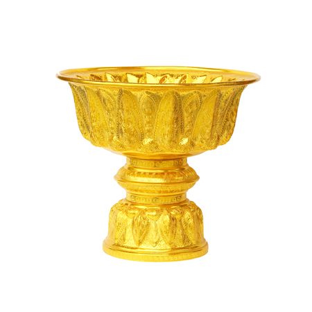 golden tray for Buddhist libation on white background.の写真素材