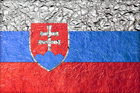 Slovakia Flag with a Shiny  leaf  Bronze Shiny  leaf   foil texture backgroundの写真素材