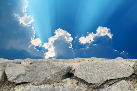 Sky and Stone wall backgroundの写真素材