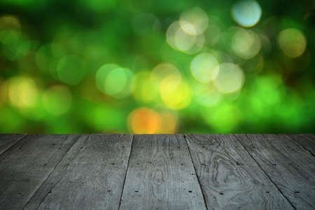 Perspective wood and blurred nature with bokeh light background. product display templateの写真素材