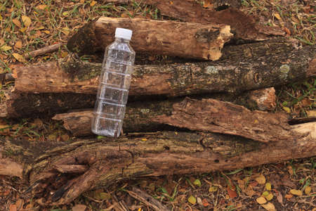 Plastic bottle placed on the timber  の写真素材