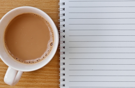 White Note Book Blank Page on Woodの写真素材