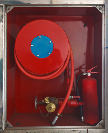 High pressure fire hose at red spool