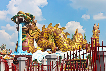Golden Dragon at Suphanburi, Thailand, Public architecture for travelの写真素材