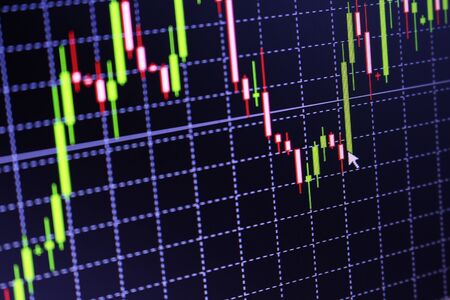 Stock exchange chart graph. Finance business background. Abstract stock market diagram candle bars trade.の写真素材