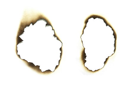Burned paper edges set isolated on whiteの写真素材