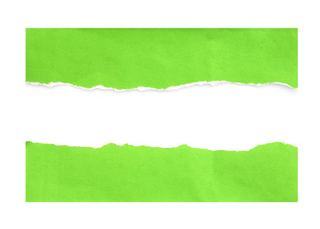 Tear green paper on white background