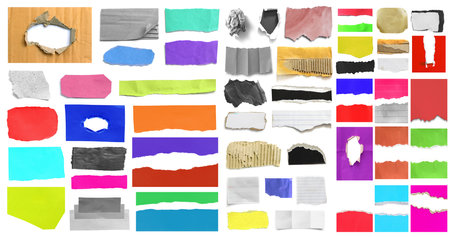 collection of various adhesive tape pieces on white background. each one is shot separatelyの写真素材
