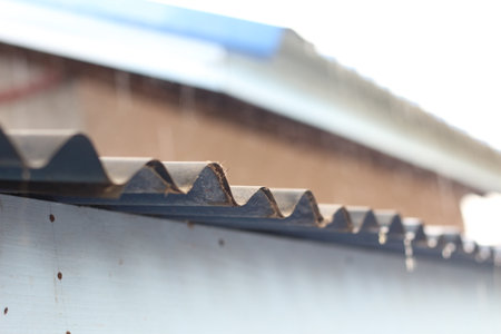 Close-up of a roofing gutter with selective focus.