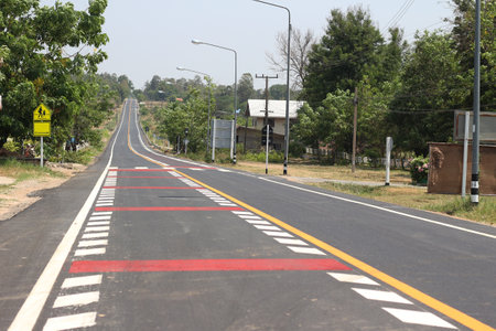 Bicycle lane on the road in the countryside,Thailand.