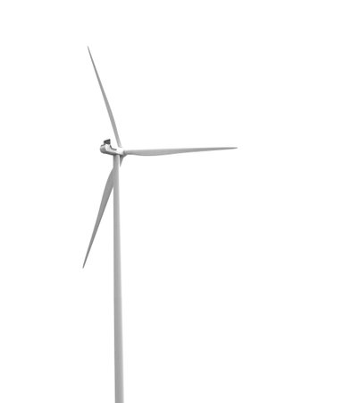 Wind turbine isolated on white background. Alternative energy source. 3D rendering.