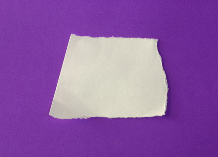 Piece of torn paper on purple background. Copy space for text.