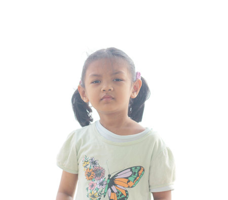 Portrait of little asian girl on white background with clipping path
