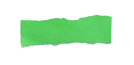 Green torn paper on white background with space for your message or textの写真素材