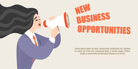 Vector illustration of a cartoon style girl talking by megaphoneのイラスト素材