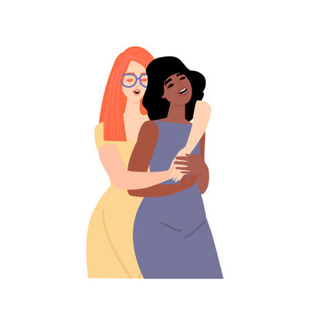 Two girls are hugging. Girlfriends isolated image. Conceptual LGBT illustration in flat styleのイラスト素材