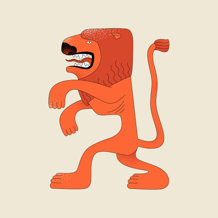 Lion on hind legs. Stylized image, primitive art. Vector illustration in flat styleのイラスト素材