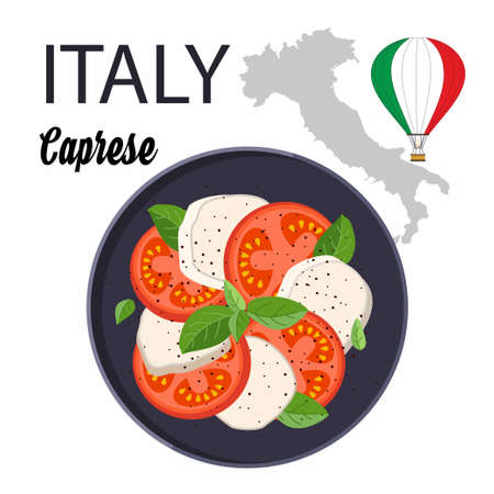 Caprese salad, Italian cuisine, vegetarian food. Decoration for the restaurant menu. vector imageのイラスト素材
