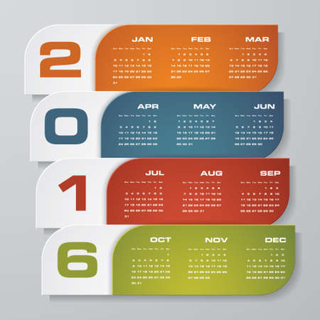 Simple design calendar 2016 year vector design template.12 mounts from January-December 2016のイラスト素材
